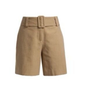 Reiss Khaki-Tan High-Rise Belted Bermuda Shorts